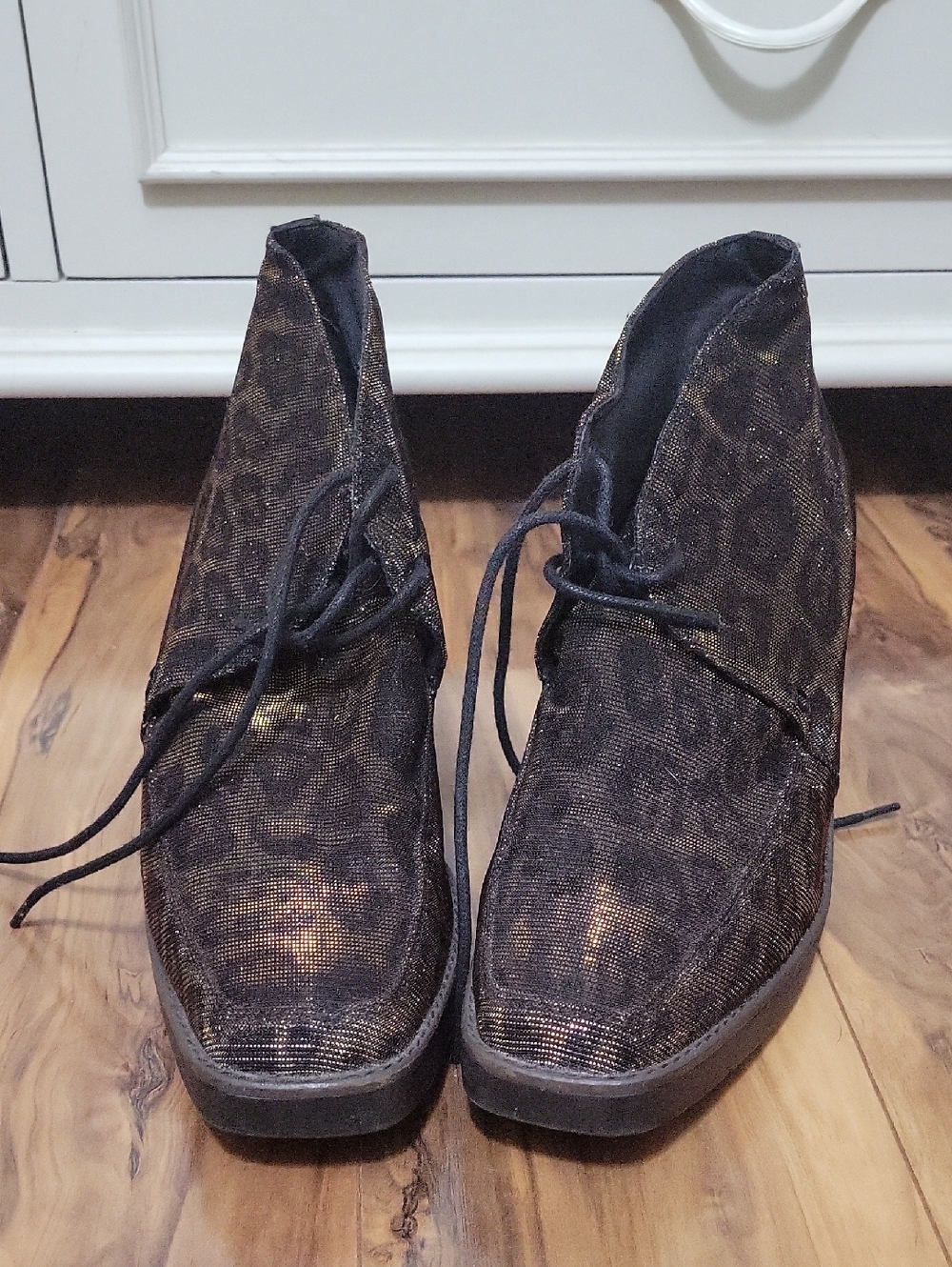 Donald J. Pliner Black and Brown Leopard Lace-Up Ankle Boots